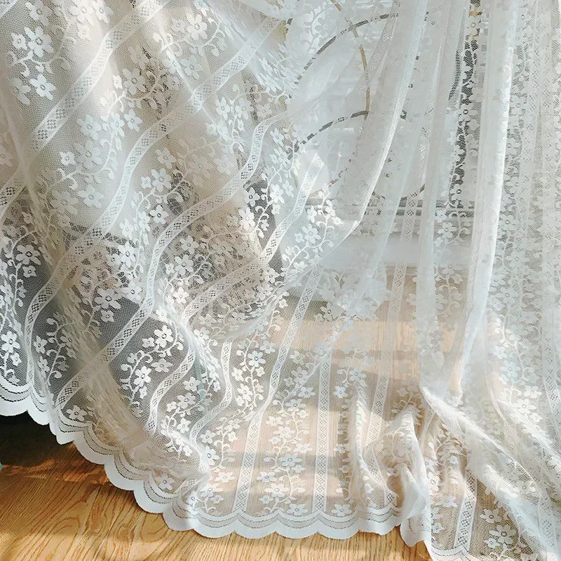 

Beautiful White Lace Window Screen Curtains for Living Dining Room Bedroom Balcony White Gauze American Rural White Moonlight