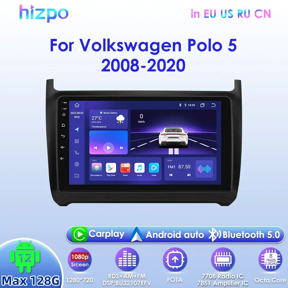 

Hizpo 2Din 9inch Android Car Radio for Volkswagen VW Polo 5 2008 - 2020 UI7862 Headunit Navigation GPS Auto CarPlay BT RDS DSP