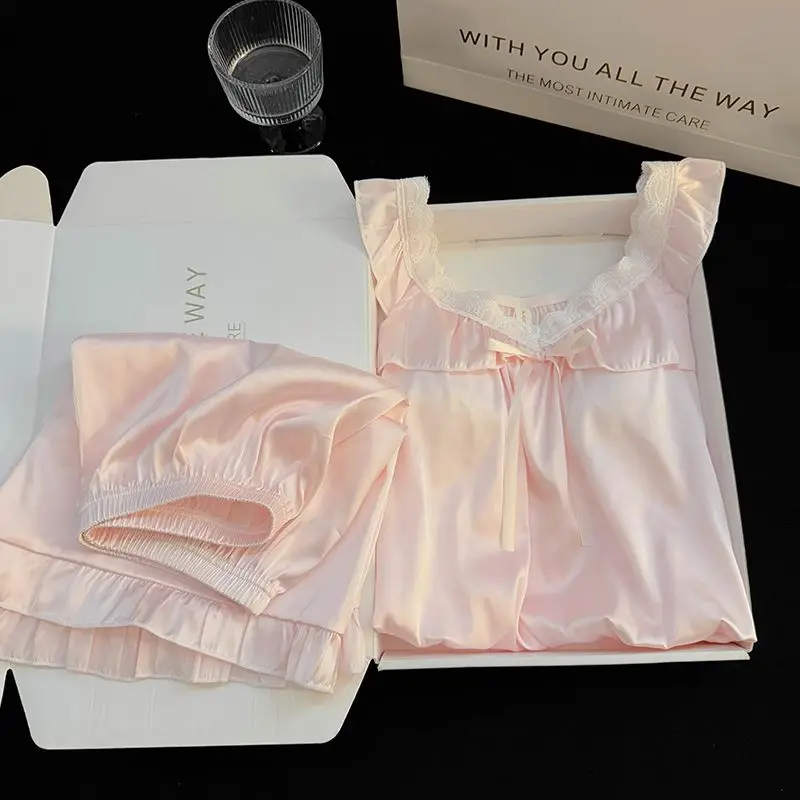 ElyraLux الصيف رقيقة ثوب نوم حرير الجليد المرأة ملابس المنزل مع وسادة الصدر الثابتة حزام مثير الأزهار حافة الجنية نمط ثوب النوم