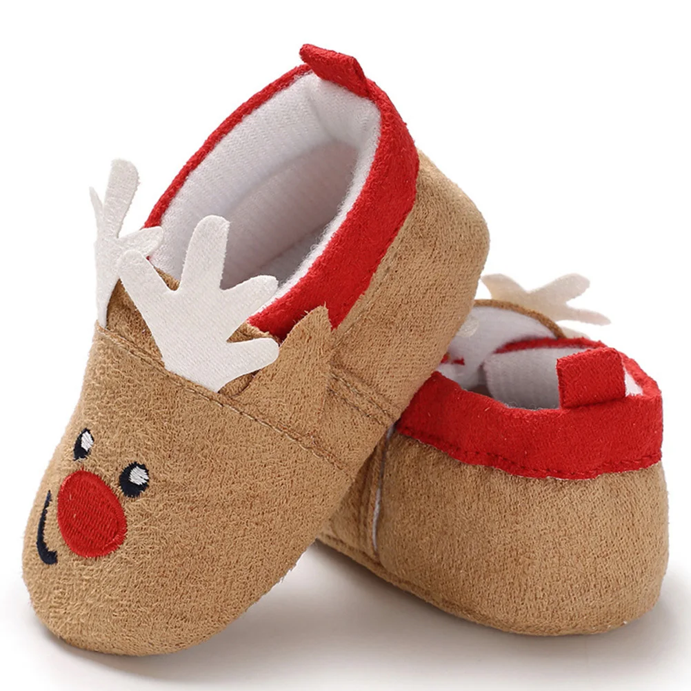

1 пара детских хлопковых туфель для первых шагов, теплые, легкие, нескользящие, с мягкой подошвой, зимние туфли для малышей, рождественский дизайн, яркие цвета