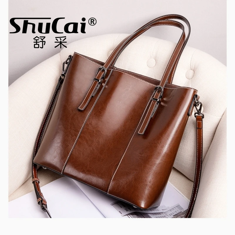 Luxury Woman Shoulder Bag Soft Leather Large Square Tote Bag Vintage Fashion Cowhide Handbag Shopping Crossbody Bag 2025 New