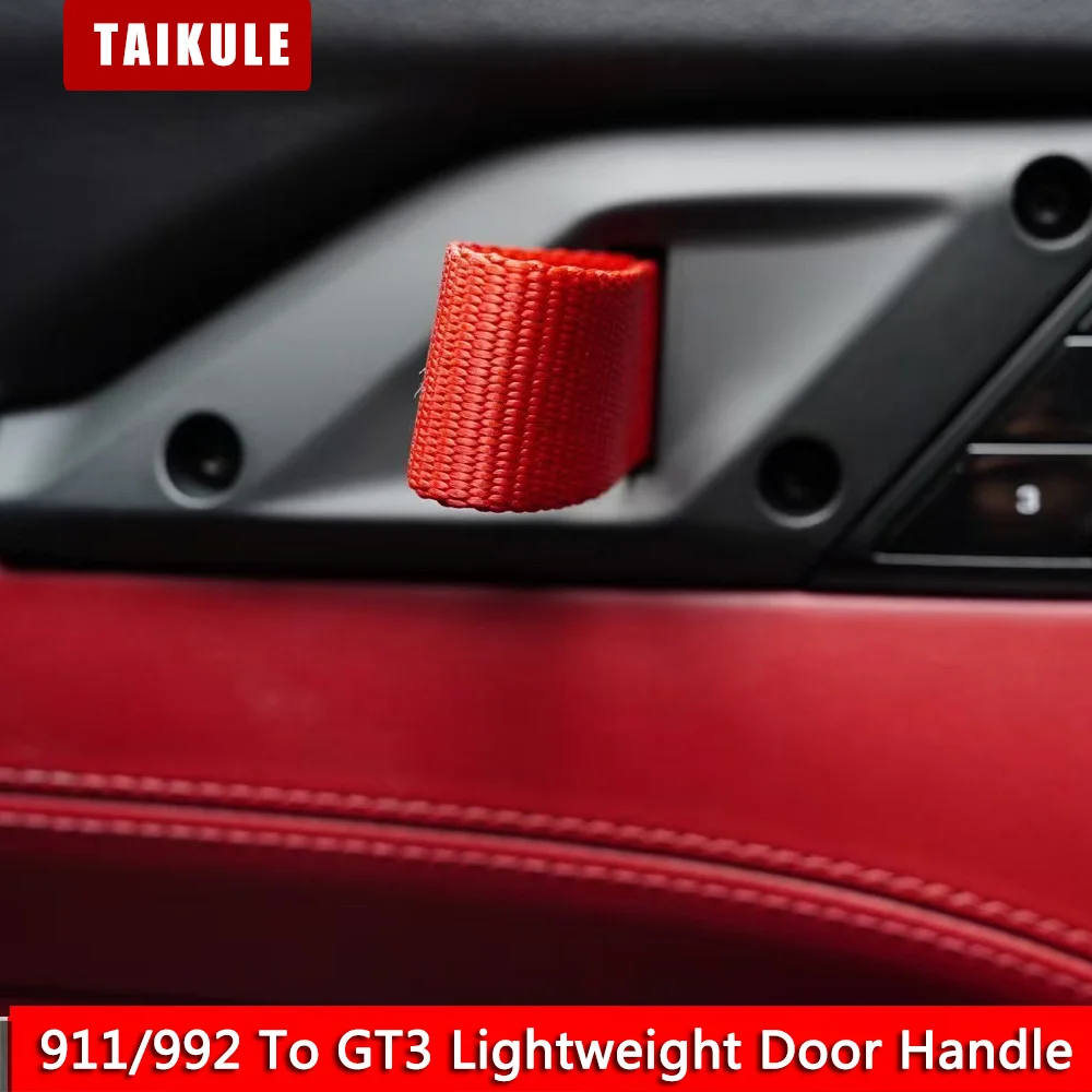 GT3 Style Red Belt Door Handle Fit for Carrera 911 992 Modified GT3 lightweight door handle 992 GT3RS red pull strap door handle