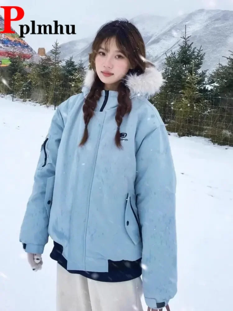 

Cargo Thickened Warm Top Jackets Women's Casual Baggy Warm Hooded Chaquetas Fur Collar Korean Fashion Loose Zippers Jaquetas