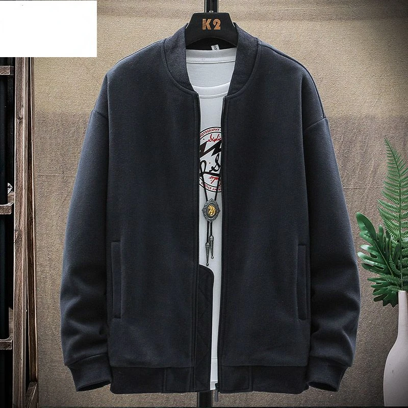 

Men's Casual Jacket Loose Spring Autumn Warm Solid Color Fashion Fleece with Baseball Jackets for Men Pockets Streetwear Q663