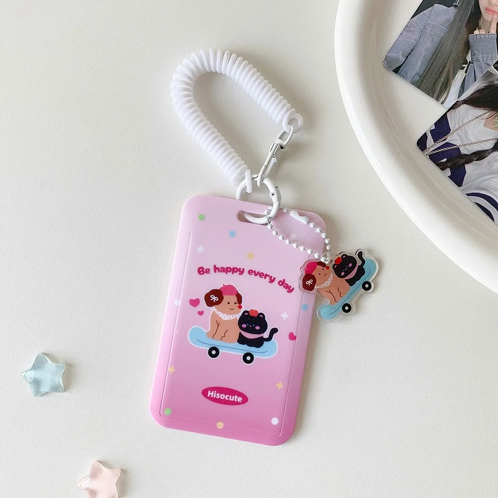 Cute Transparent Card Holder with Keychain Pendant Slide Cover Card Bag Photocard Protector