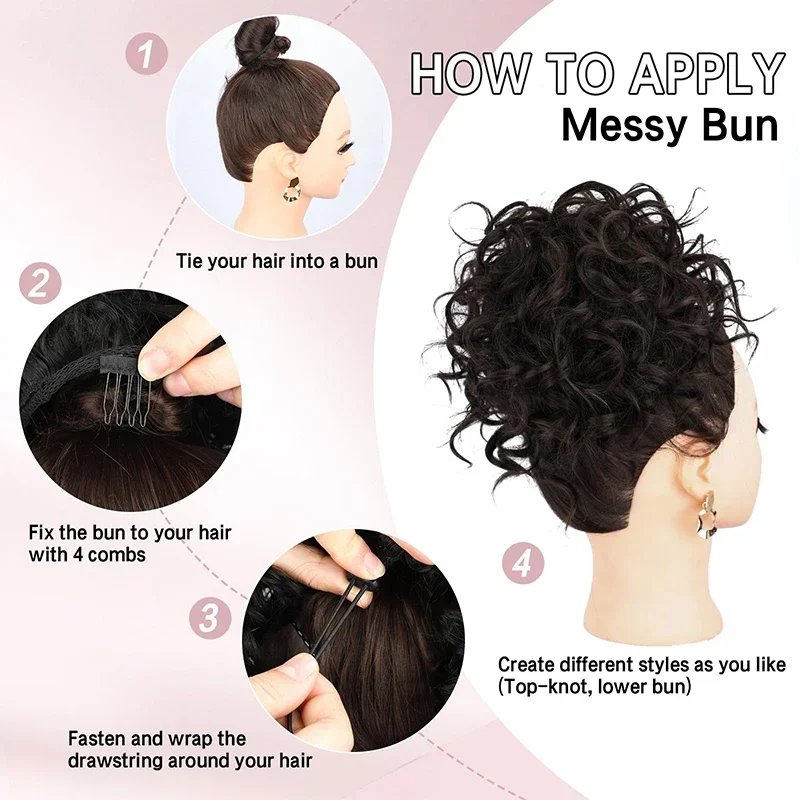 Synthetic Messy Curly Hair Bun Short Loose Wave Updo Ponytail for Women Blonde Curly Chignon Bun Hair Extensions Heat Resistant