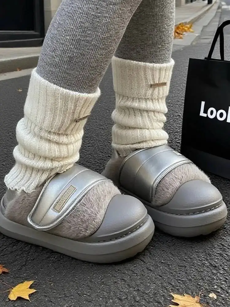 

Women's Home Slippers Cotton Shoes Winter Fleece Lined Warm Cotton Shoes Cute Round Toe Non Slip Indoor Household Slippers