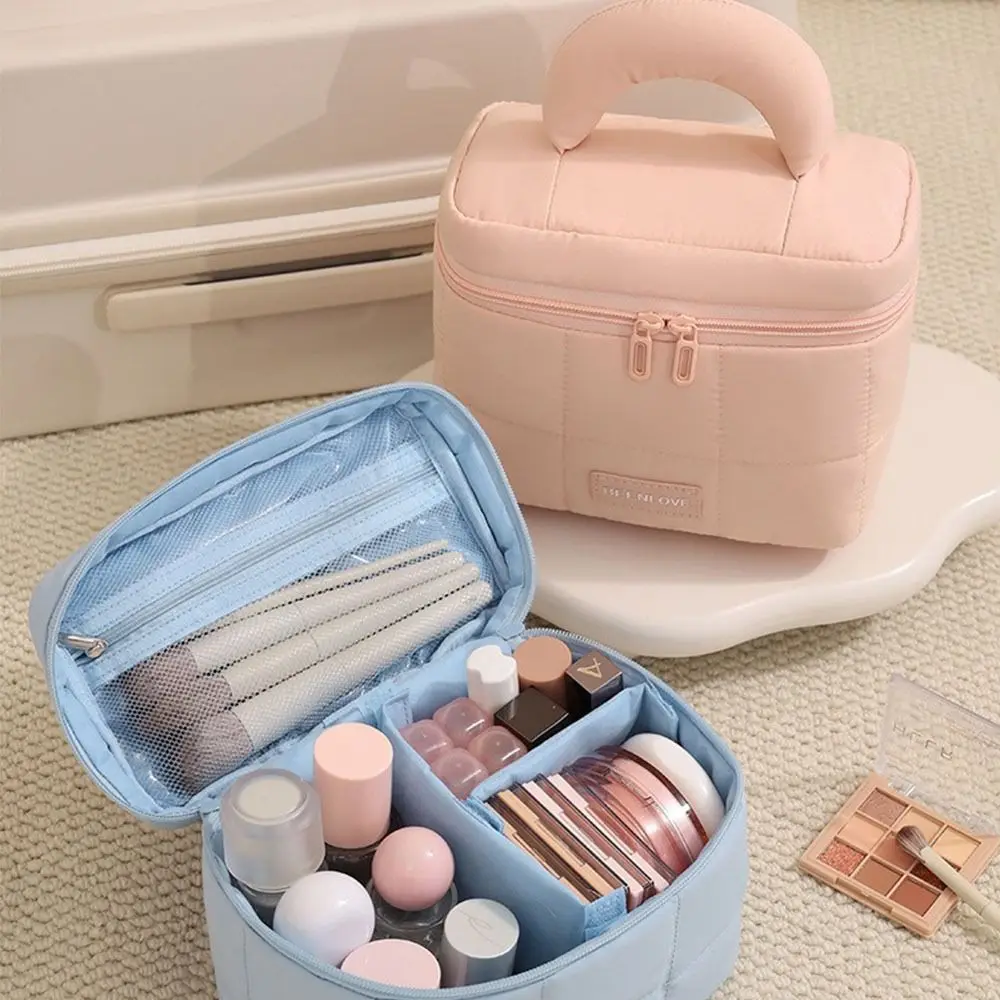 

Large Capacity Women's Cosmetic Bag Waterproof Handheld Travel Toiletry Bag Solid Color Multi-pocket Cosmetic Case Girls