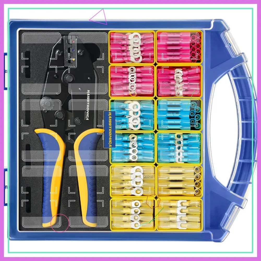 

380PCS Marine Grade Heat Shrink Wire Connectors Set, 22-10 AWG Electrical Wire Connectors Kit with Crimping Tools & Organizer
