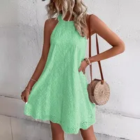 2026 Women's White Floral Cut-out Halter Neck Dress, Sleeveless Bohemian Maxi Dress with Irregular Hem for Beach Holiday - Image 4