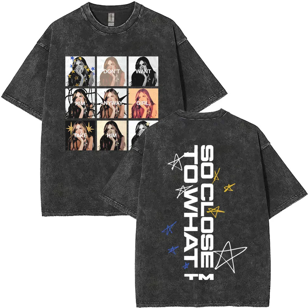 Washed Vintage Tate McRae So Close To What Concert 2025 T-shirt Miss Possessive T Shirts Men Women Fashion Oversized T-shirts