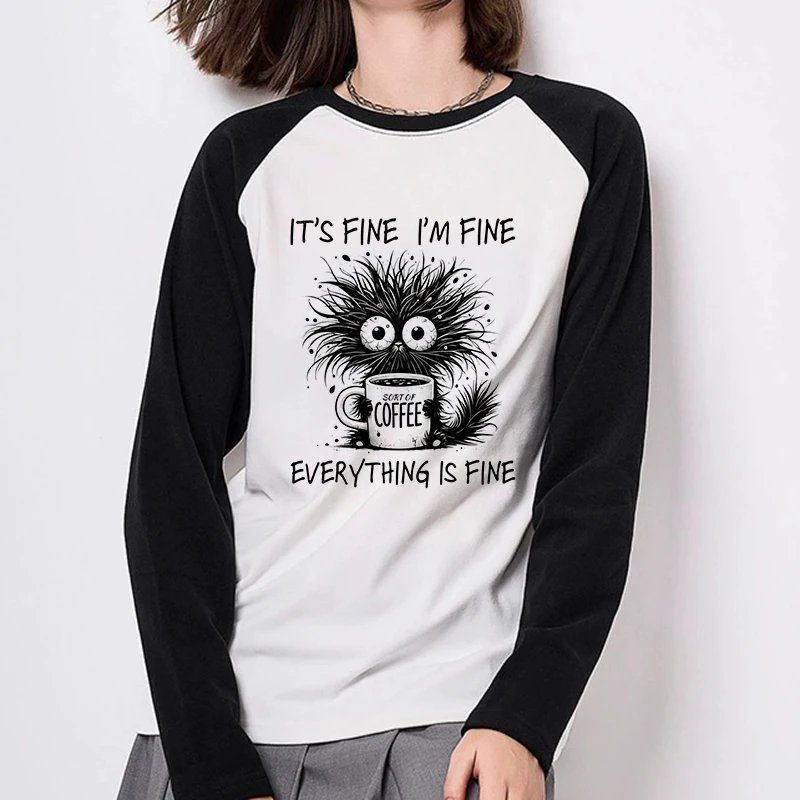 

Футболка «Причудливый кот и кофе» Y2k, женская всесезонная футболка с длинными рукавами, футболки с графическим рисунком, забавная готическая футболка, одежда 90-х годов