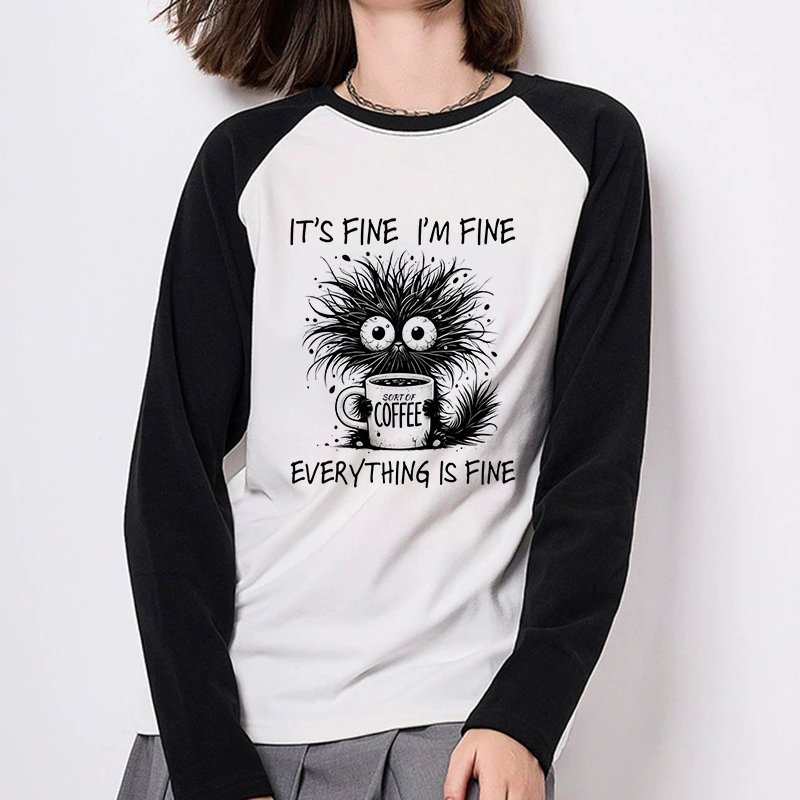  Whimsical Cat and Coffee Y2k Tshirt Women's All Seasons Long Sleeve T Shirt Graphic Tees Tops Funny Gothic T-Shirt 90s Clothing 