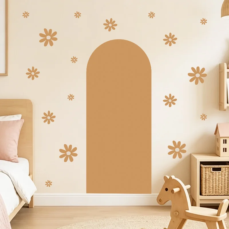 Boho Morandi Arch Wall Sticker Vintage Daisy Flower Vinyl Mural DIY Self-adhesive PVC Decal Children's Room Home Decor Wallpaper