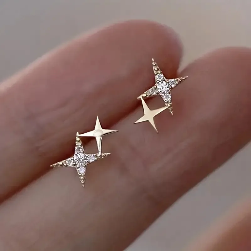 

2025 new Ins minimalist and niche luster diamond studded four pointed star women's earrings