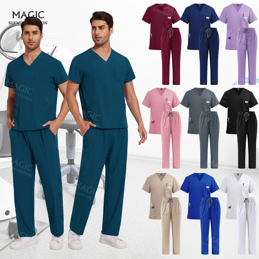 

Doctor Nurse Scrubs Set Male and Female V-neck Comfortable Breathable Nurse Work Uniforms Nurse Accessories Medical Uniforms Men