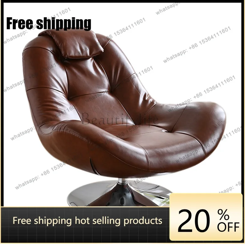 PJ Italian single sofa chair oil wax leather home leisure rotatable lazy sofa chair
