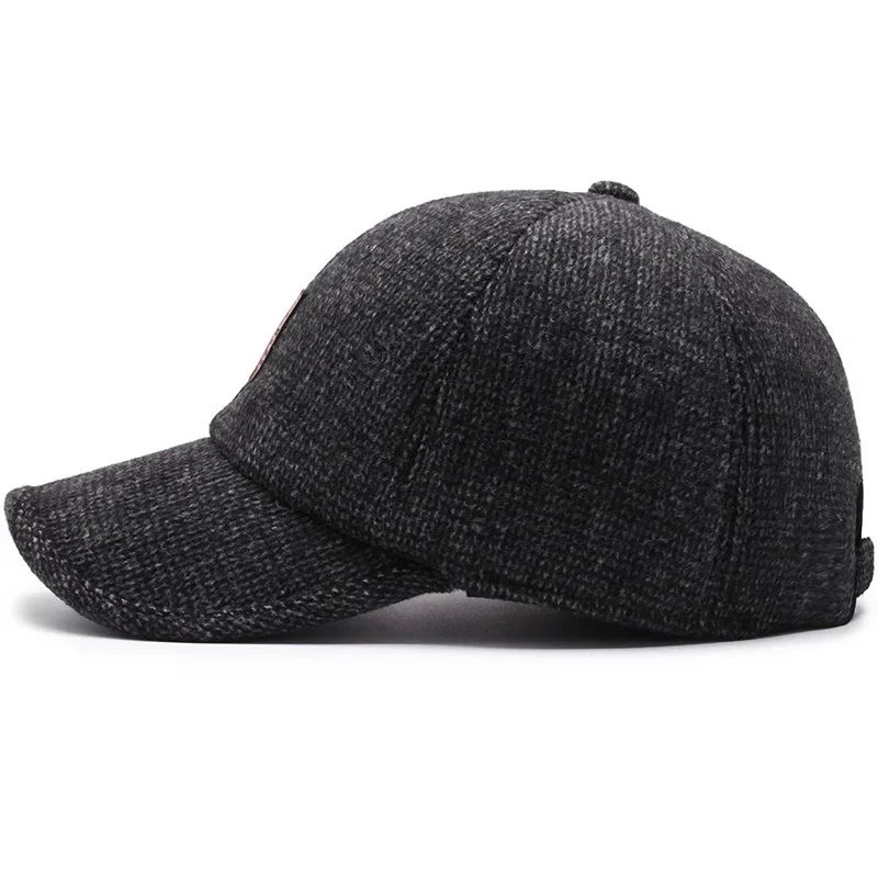 Winter Baseball Cap Woolen Knitted Ear Cover Caps for Men Dad Thicken Fleece Warm Hats with Earflaps Sport Golf Snapback Gorras