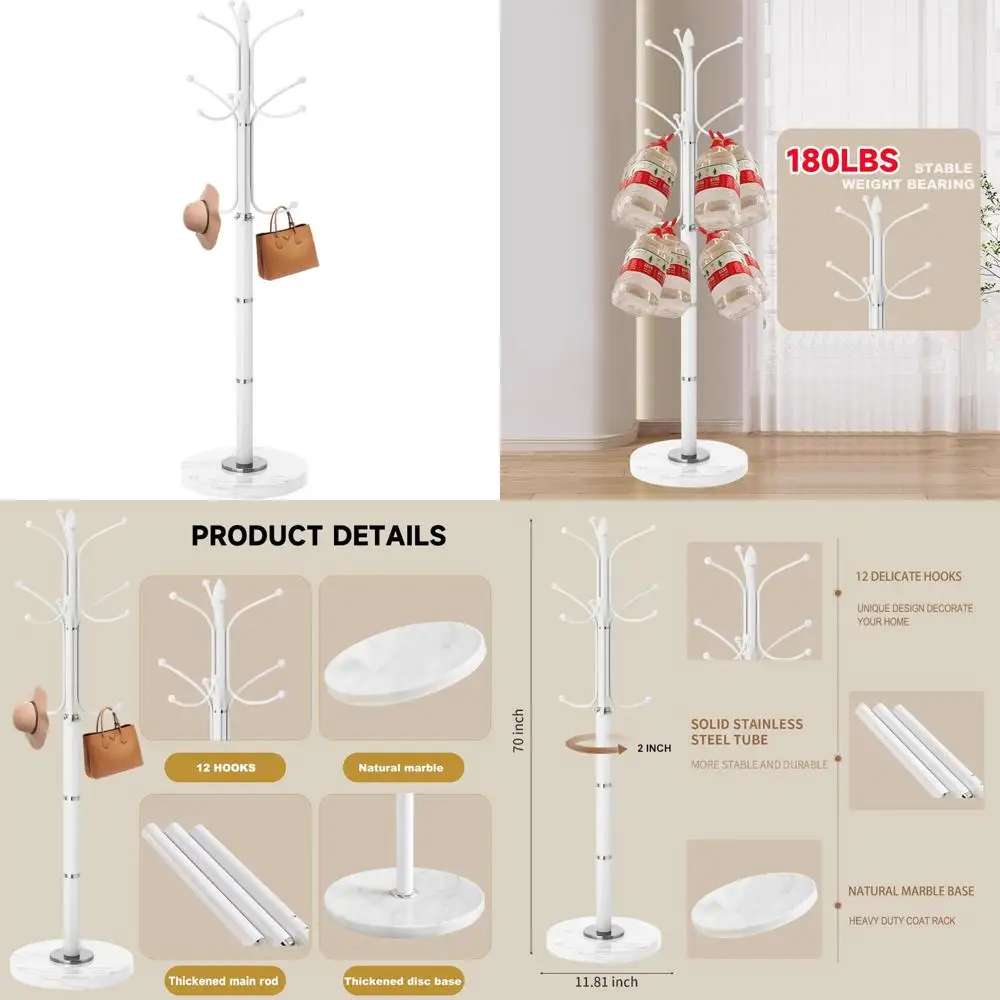 

Сверхмощная отдельно стоящая вешалка с 12 крючками и основанием из натурального мрамора для пальто и аксессуаров