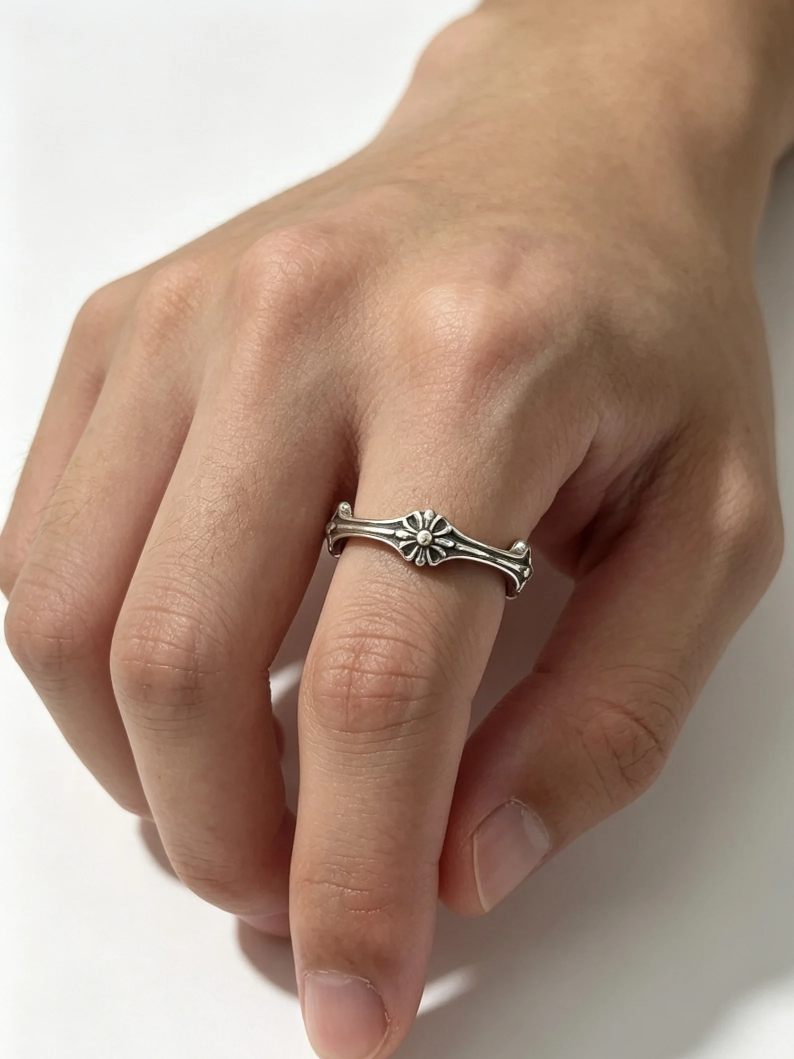 S925 Sterling Silver Cross Flower Vintage Ring Engraved Letter CH Cross Versatile Hip Hop Punk Men's and Women's Rings