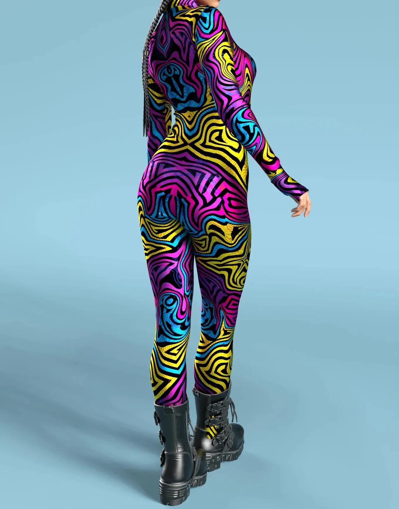 Bunter Regenbogen Abstrakte Geometrie Aerial Yoga Anzug Damen Enger Jumpsuit Karneval Urlaub Party Cosplay Kostüme Ausgefallener Bodysuit – Detail 17