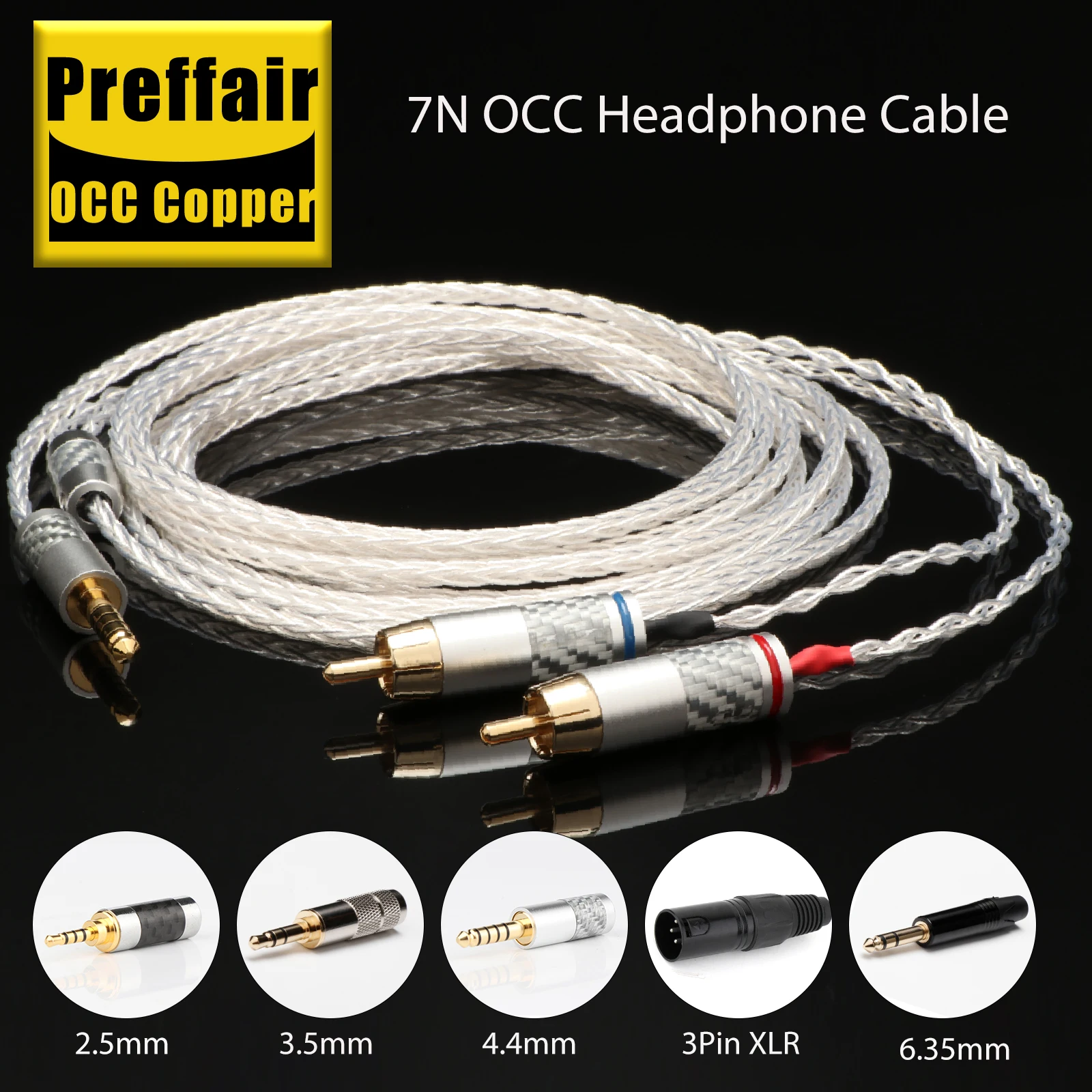 Preffair New 8 Core OCC Copper Gold Plated 4.4mm to 2RCA Extend Cable 2.5/3.5/4.4/6.35/XLR Plug Earphone Cable