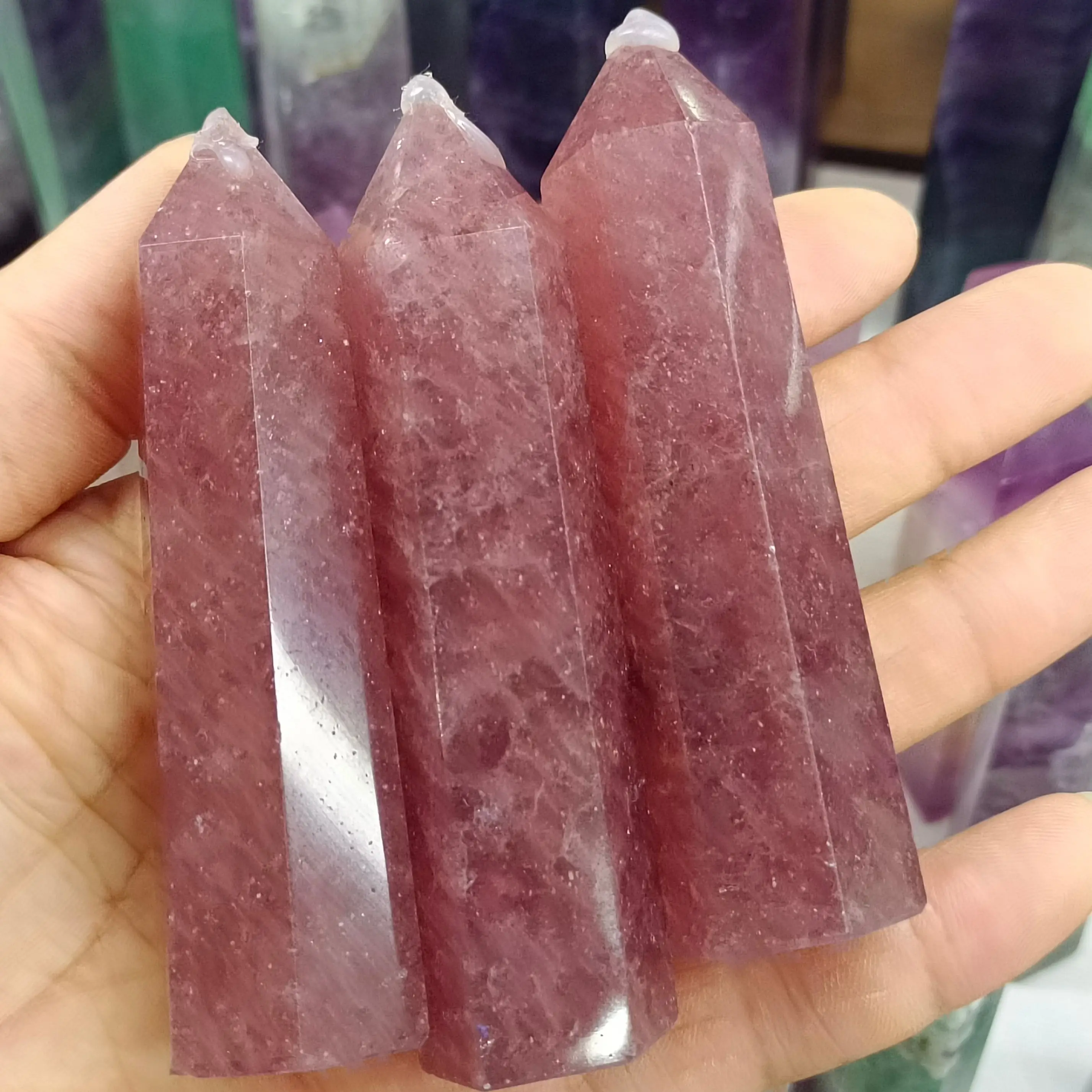 70-90mm Natural Strawberry Stone Little Column Quartz Crystal Magic Tower Energy Gem Mineral Reiki Healing Decorative Gift