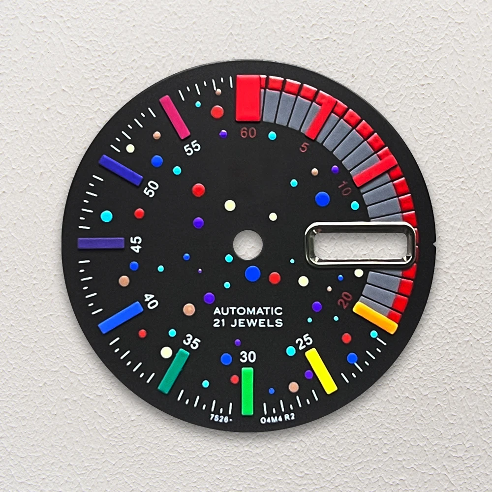 28.5 มม.S โลโก้ที่มีสีสัน Dial Fit NH36/4R36 การเคลื่อนไหวไม่มี Luminous Matte Dual ปฏิทิน Dial นาฬิกาการปรับเปลี่ยนอุปกรณ์เสริม