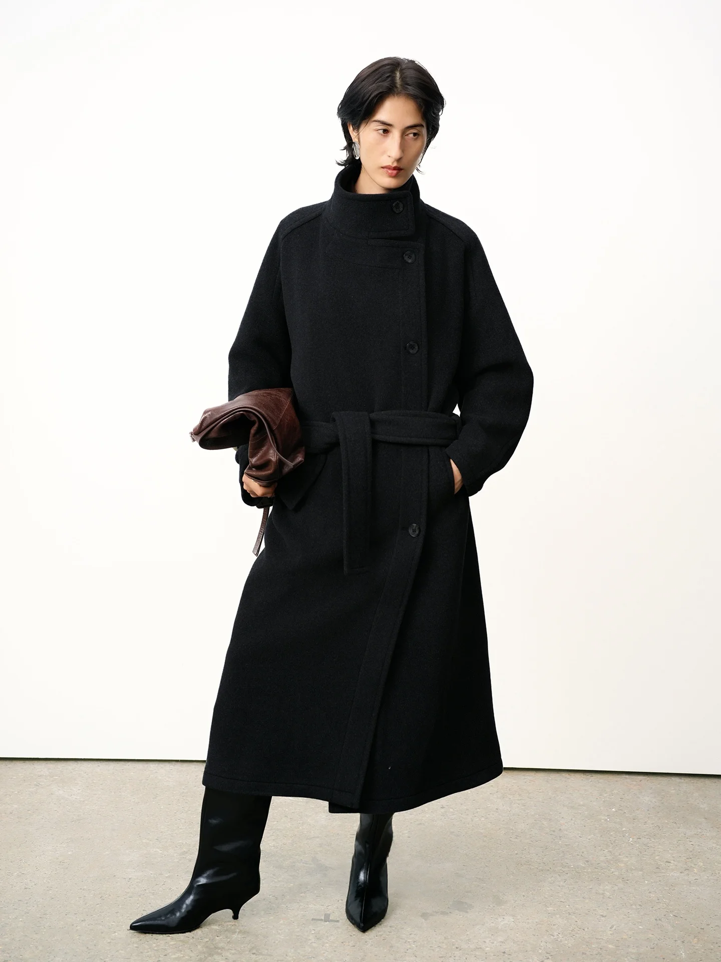 

Элитное длинное двустороннее шерстяное пальто из тибетской шерсти с высоким воротником, женская зимняя верхняя одежда свободного кроя, длинное...