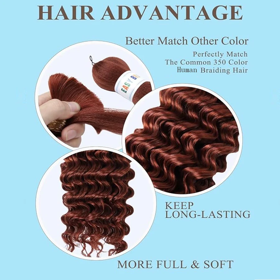 Extensions de cheveux humains bouclés en cuivre vierge pour femmes, vague profonde pour tressage, 350 # en vrac, 10A, 2 faisceaux