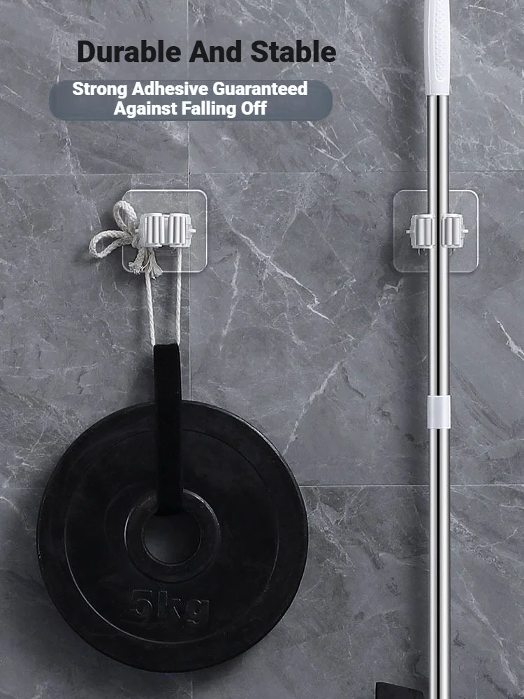 Mop Storage Rack Bathroom Suction Hanging Pipe Traceless Mop Clip Broom Hanger Wall Mounted Waterproof Mop Holder Self Adhesive