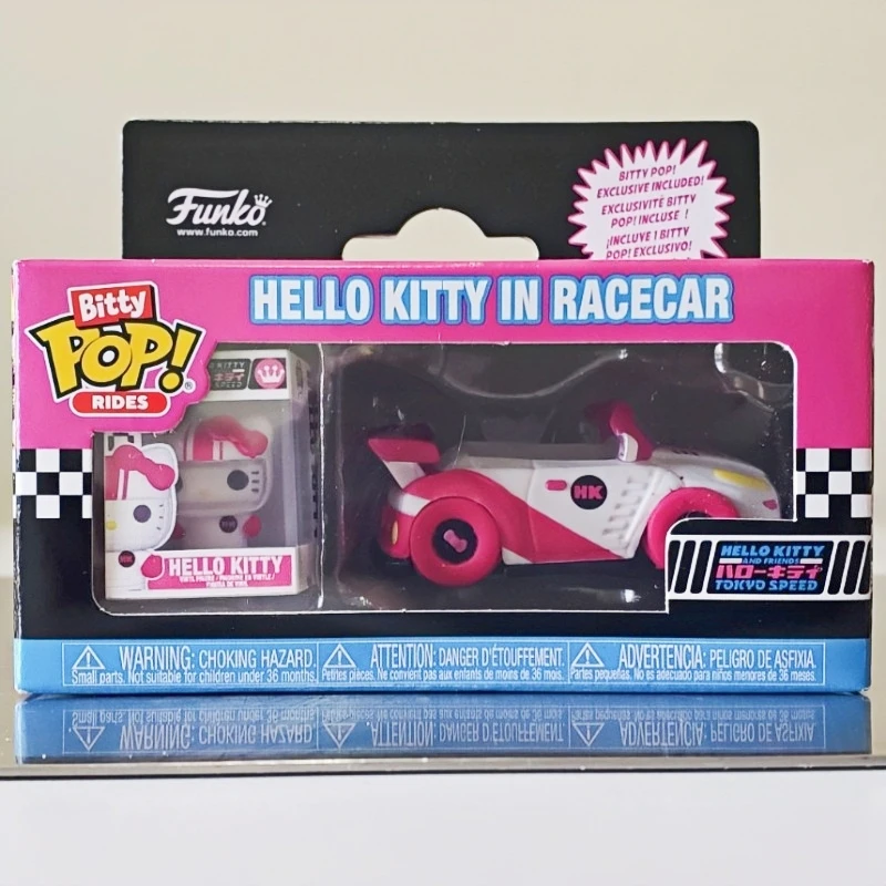 Figura de Vinilo Miniatura Funko Bitty Pop Rides Hello Kitty en Auto de Carreras, Modelo Coleccionable de Auto de Carreras, Adorno de Escritorio, Regalo para Fans