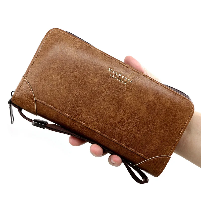 Men's Wallet European and American style PU leather Long zipper bag Large capacity handbag, mobile phone bag, change card bag