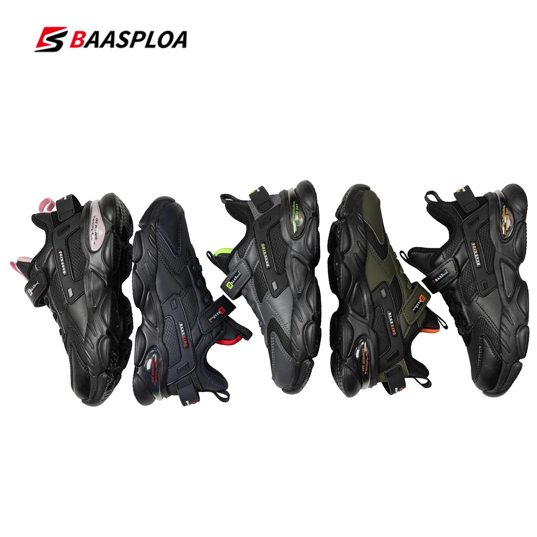 Baasploa Sport Sneakers for Children Breathable Sports Kids Running Shoes Leather Tennis Shoe Kids Casual Walking Shoes