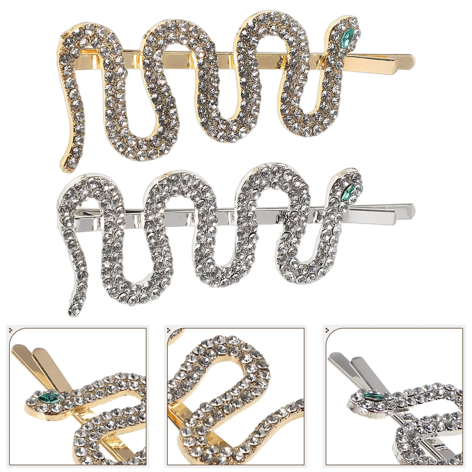 

2Pcs Snake Shaped Hair Clips Electroplated Alloy with Crystals Gold and Silver Metal Hair Jewelry for Women Girls Side Clip