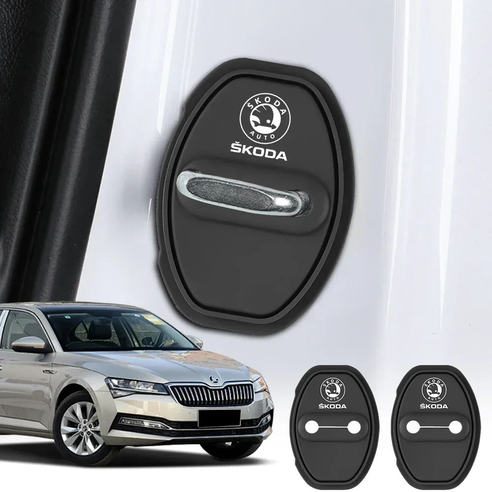 2/4pc Car Door Mute Damping Cushion Silicone Door Lock Buckle Door Protective Cover For Skoda Rapid Fabia 1 2 Karop Kamiq Superb