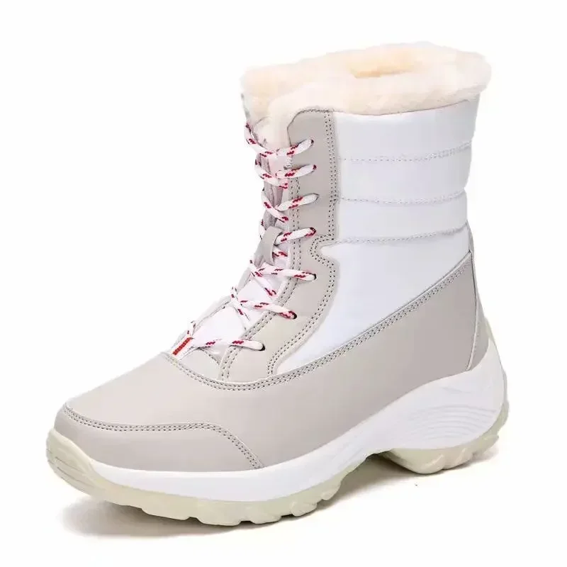 Winter Outdoor Warm Snow Boots Women's Cotton Boots Leather Waterproof Mid-tube Boots Plus Velvet Thick Cotton Shoes