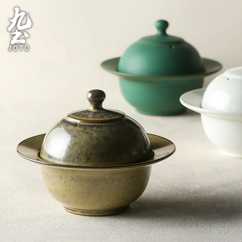 

JOTO Easy to hold, iron proof and beautiful Vintage Ceramic Double-Stewed Cup with Lid CJR0565