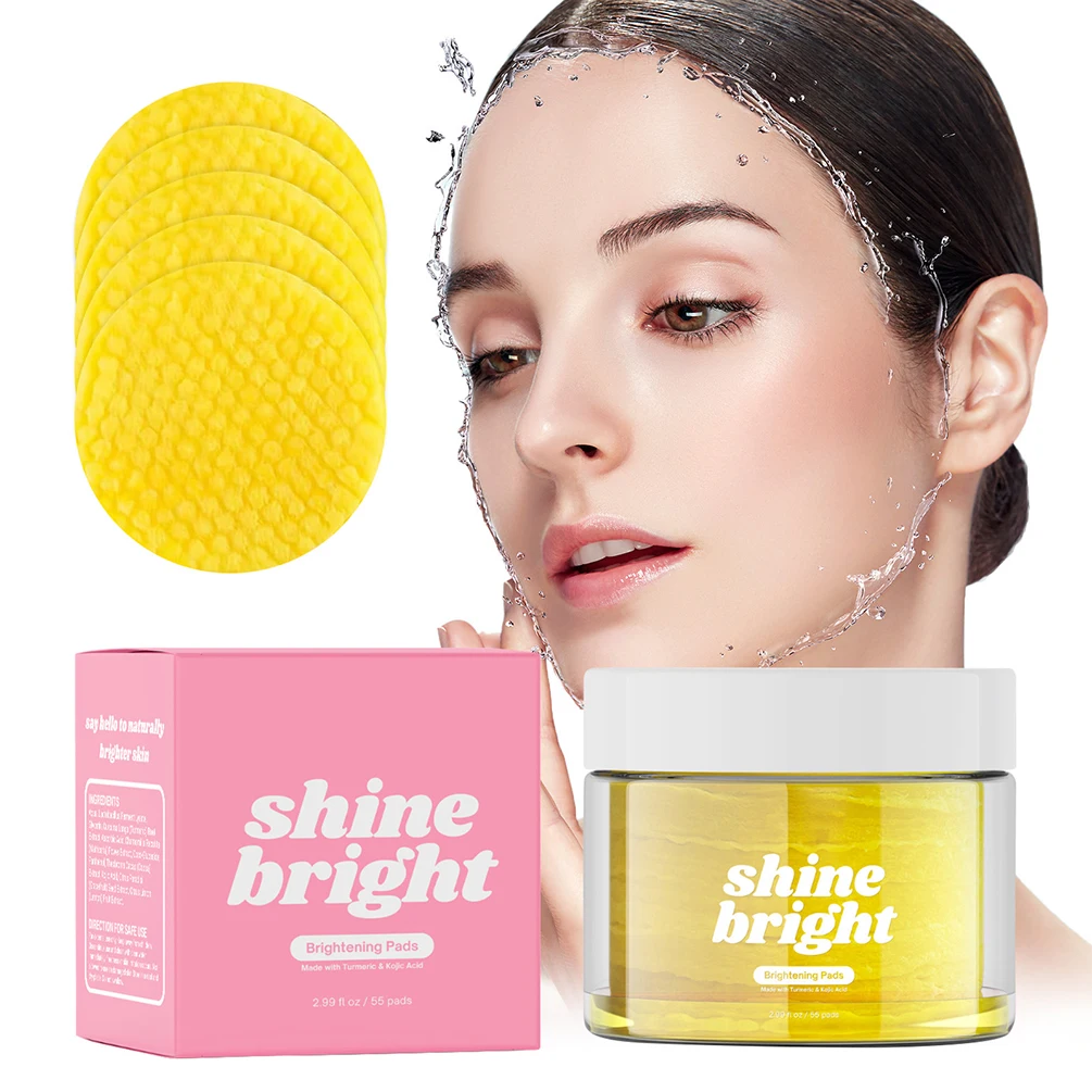 55pcs Brightening Pads Custom Logo Turmeric Kojic Acid Cleansing Makeup Private Label Skin Care Product Wholesale Cruelty Free