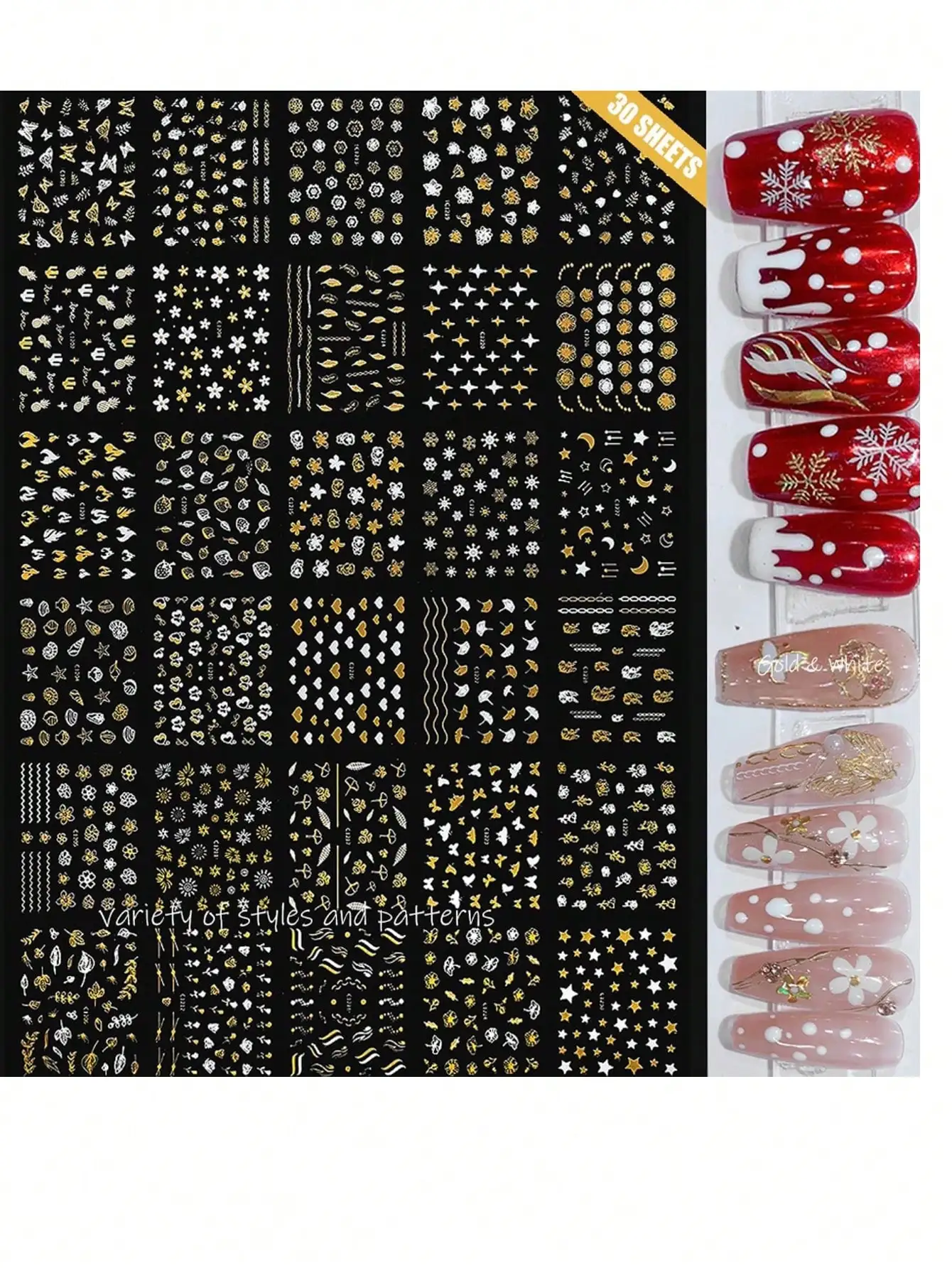 90 Blatt 3D Y2K Nail Art Aufkleber, 4800 Stücke Aufkleber 3D selbstklebende weiße Blumen Nail Sticker mit Blumen Rose