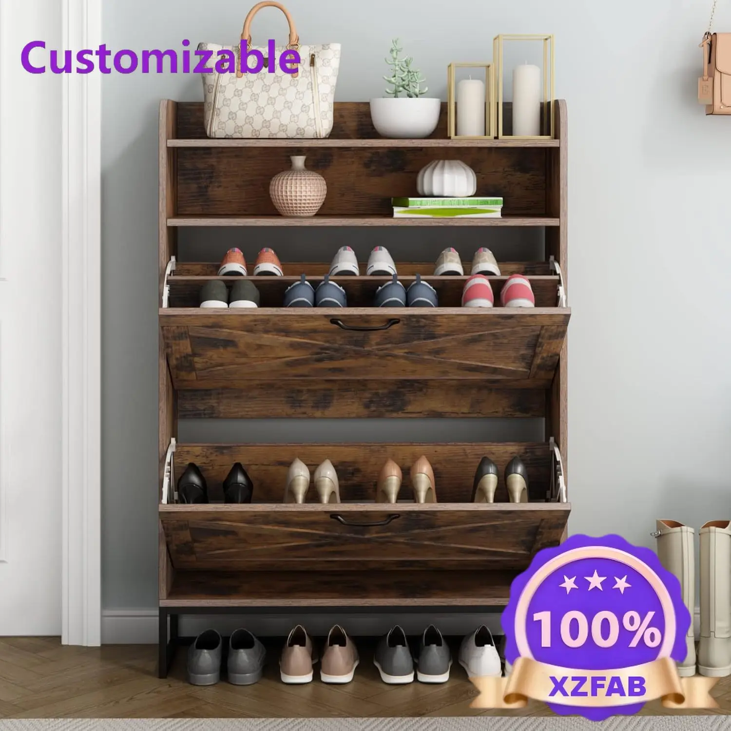 Factory Direct 2026 Scarpiera in Rattan con 2 Cassetti Ribaltabili, Mobile Salvaspazio per Ingresso, Organizzatore per Scarpe