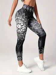 Patterned floral print casual women's pants elastic elastic waist tight-fitting leggings women's daily wear