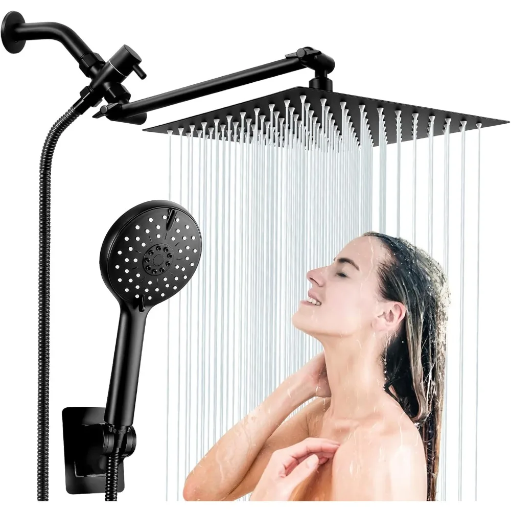 

Showerhead With Handheld Sprayer, Handheld Shower Head, 10in Black Waterfall Showerhead,Outdoor Rain Setting Shower Heads Combo