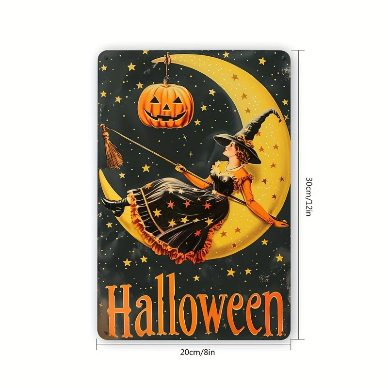 [2D Flat] Retro, Vintage Witch Metal Tin Sign- 20x30 Cm| Perfect for Halloween Decor, Indoor/Outdoor Use| Durable Iron Wall Art