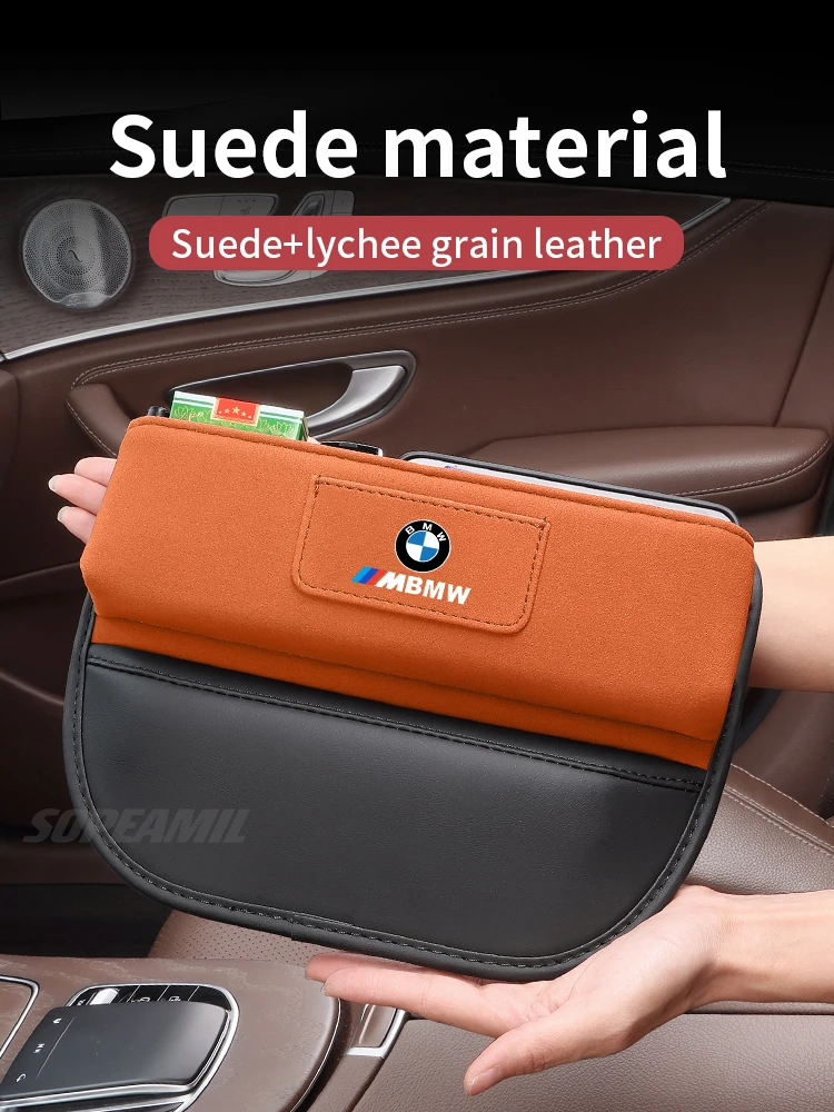 BMW M X1 X3 X5 X6 X7 M3 M4 M5 F10 F15 F25 F30 E36 E39 E46 E60 Suede Car Seat Crevice Storage Box Seat Gap Slot Card Holder Case