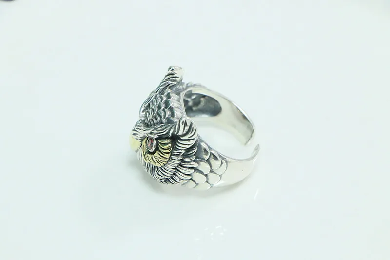 Trendy Handmade Ring S925 Silver Open Index Finger Ring for Men and Women Owl Ring Vintage Carved Silver Fashion