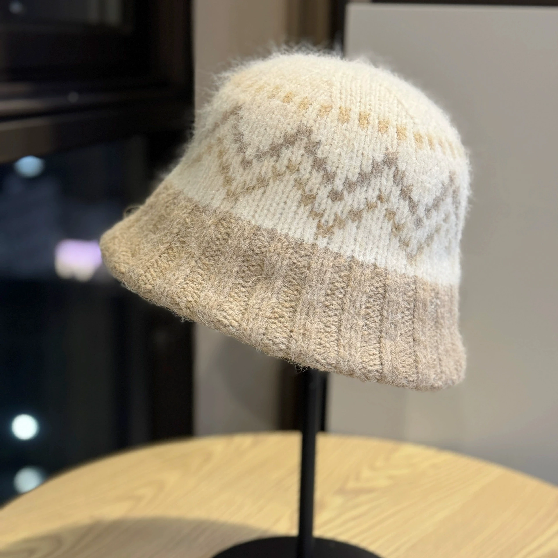 Neue Gestrickte Fischer Hut für Frauen Winter Warme Mütze Fair Isle Stil Koreanische Ohr-Schutz Woolen Hut Große Kopfumfang – Detail 7