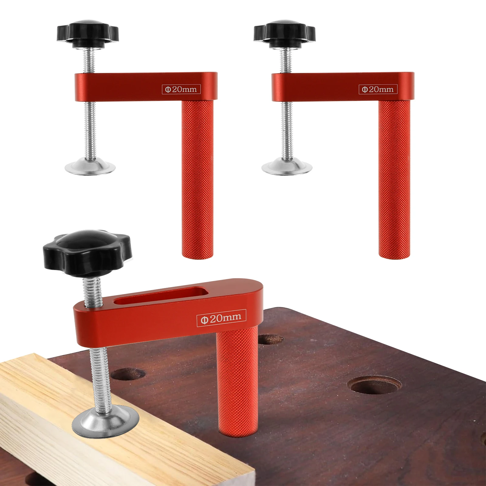 

2 шт. настольный зажим 19/20 мм из алюминиевого сплава, деревообрабатывающий быстрый зажим, регулируемый зажим для отверстия для собаки, настольный зажим, плотник, фиксированный зажим