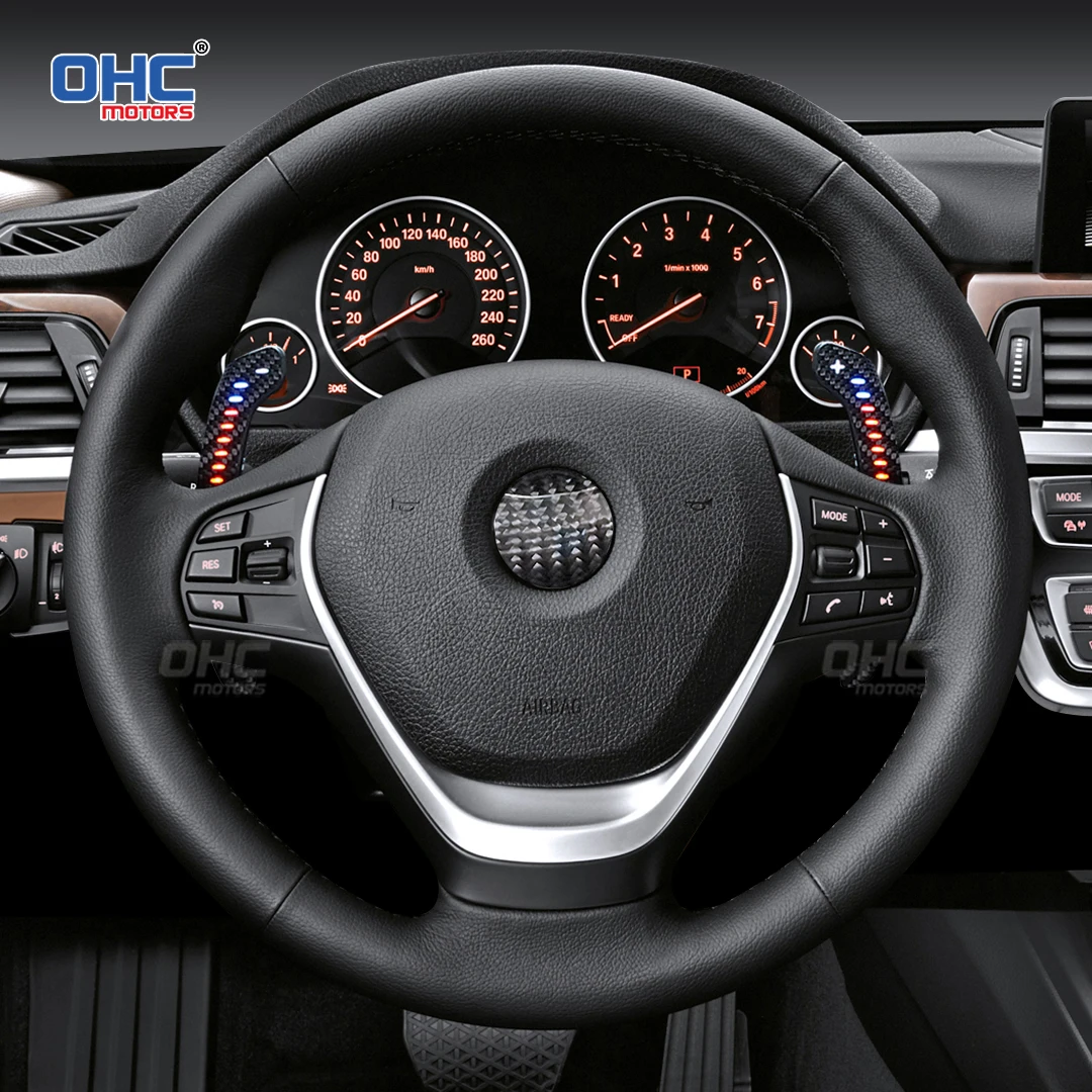 For Mini Supra BMW F10 F07 F11 F18 F12 F13 F01 F02 F30 F31 F32 i8 2 3 4 5 6 7 Series  LED Magnetic Carbon Fiber Paddle Shifters