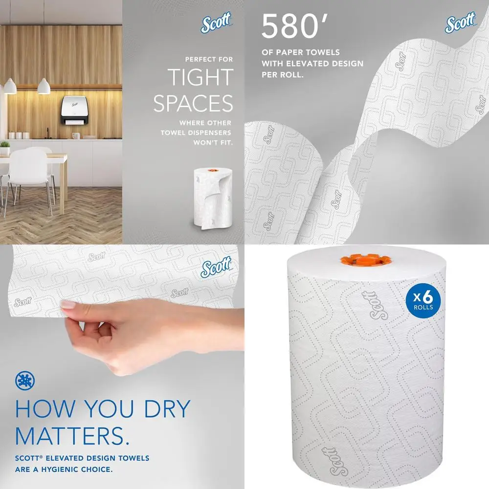 

Bulk Hard Roll Paper Towels, Absorbent White, 6 Rolls, 580 ft Each, 3,480 ft/Case